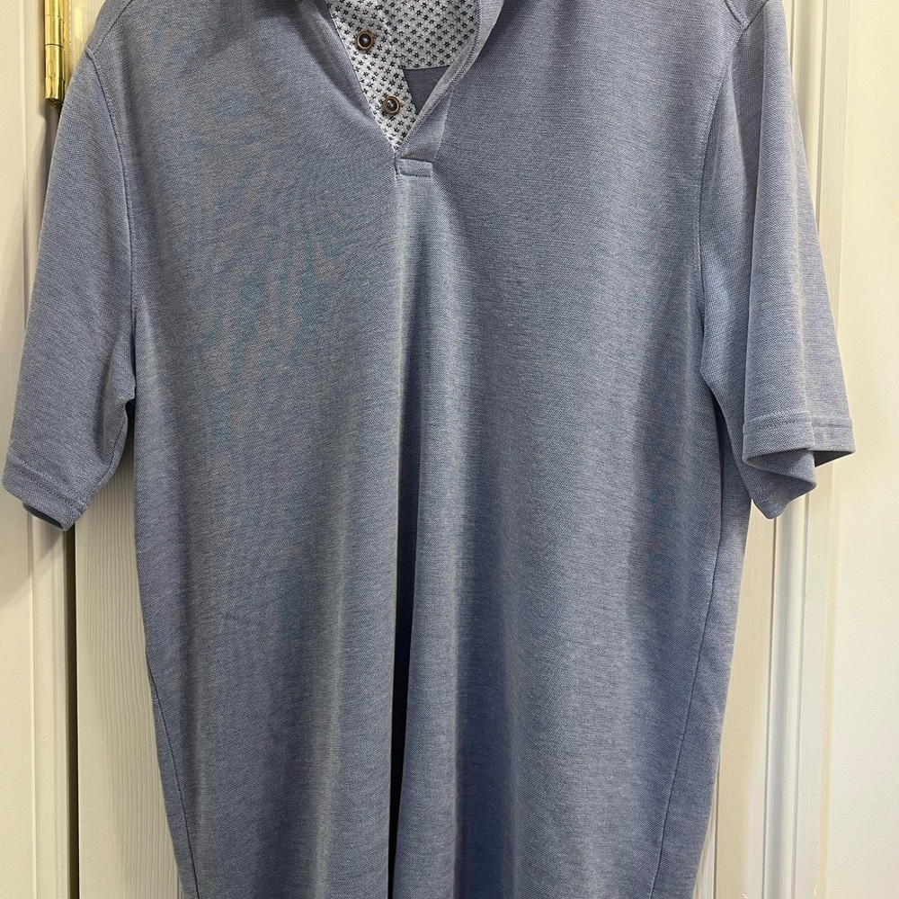 Johnston & Murphy Men's Heathered Blue Short Sleeve Polo
